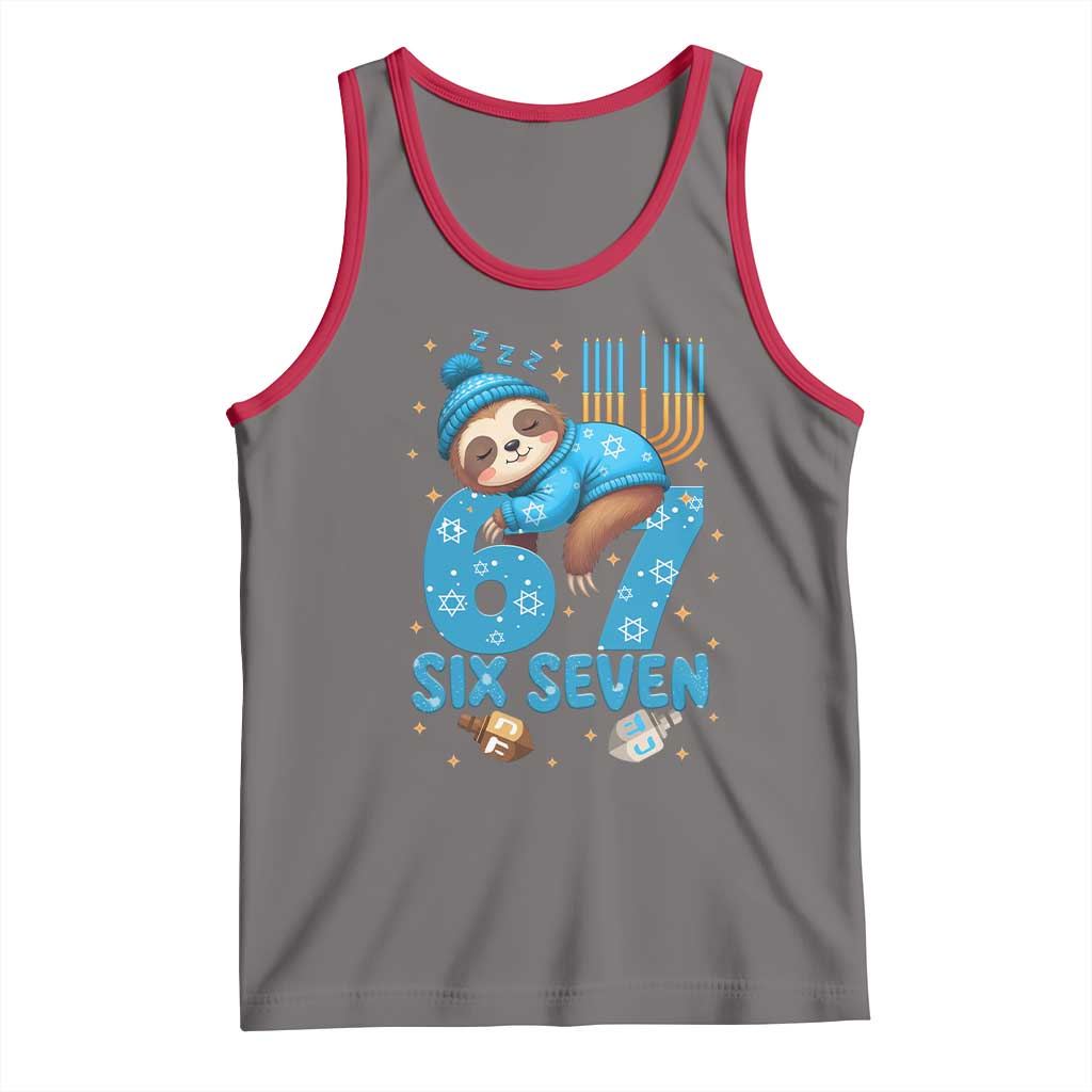67 Six Seven Meme Tank Top Funny Hanukkah Sloth TS14 Deep Heather Red Print Your Wear