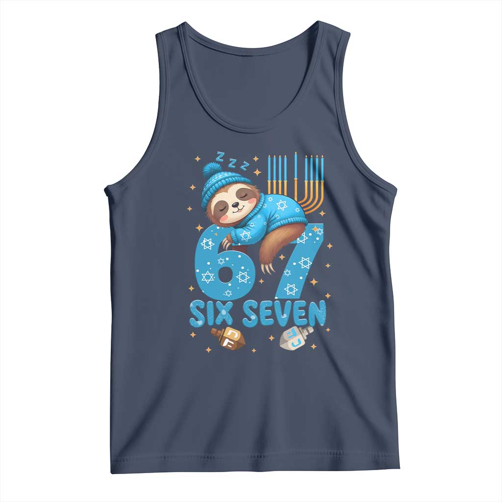 67 Six Seven Meme Tank Top Funny Hanukkah Sloth TS14 Navy Print Your Wear