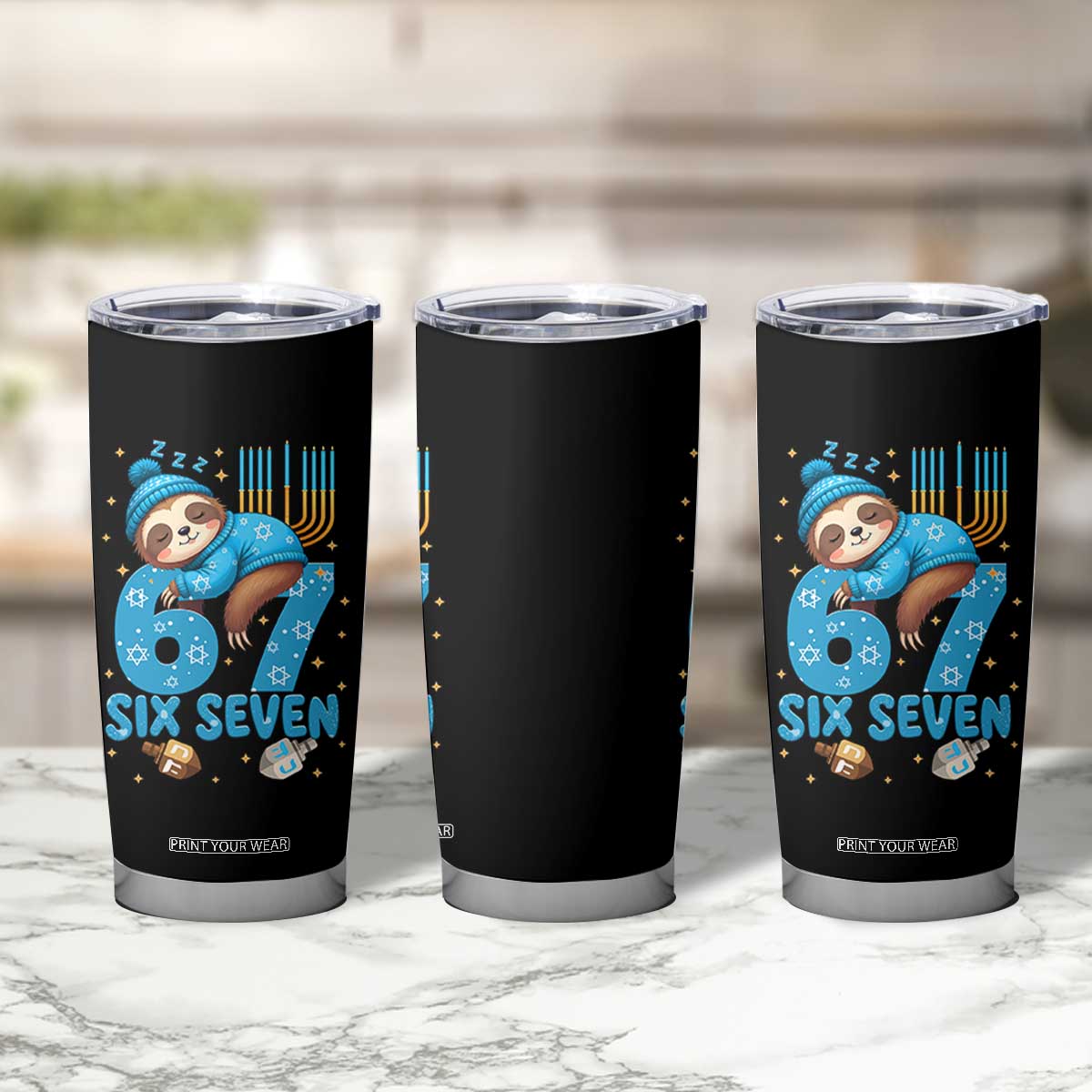 67 Six Seven Meme Tumbler Cup Funny Hanukkah Sloth TS14 Print Your Wear