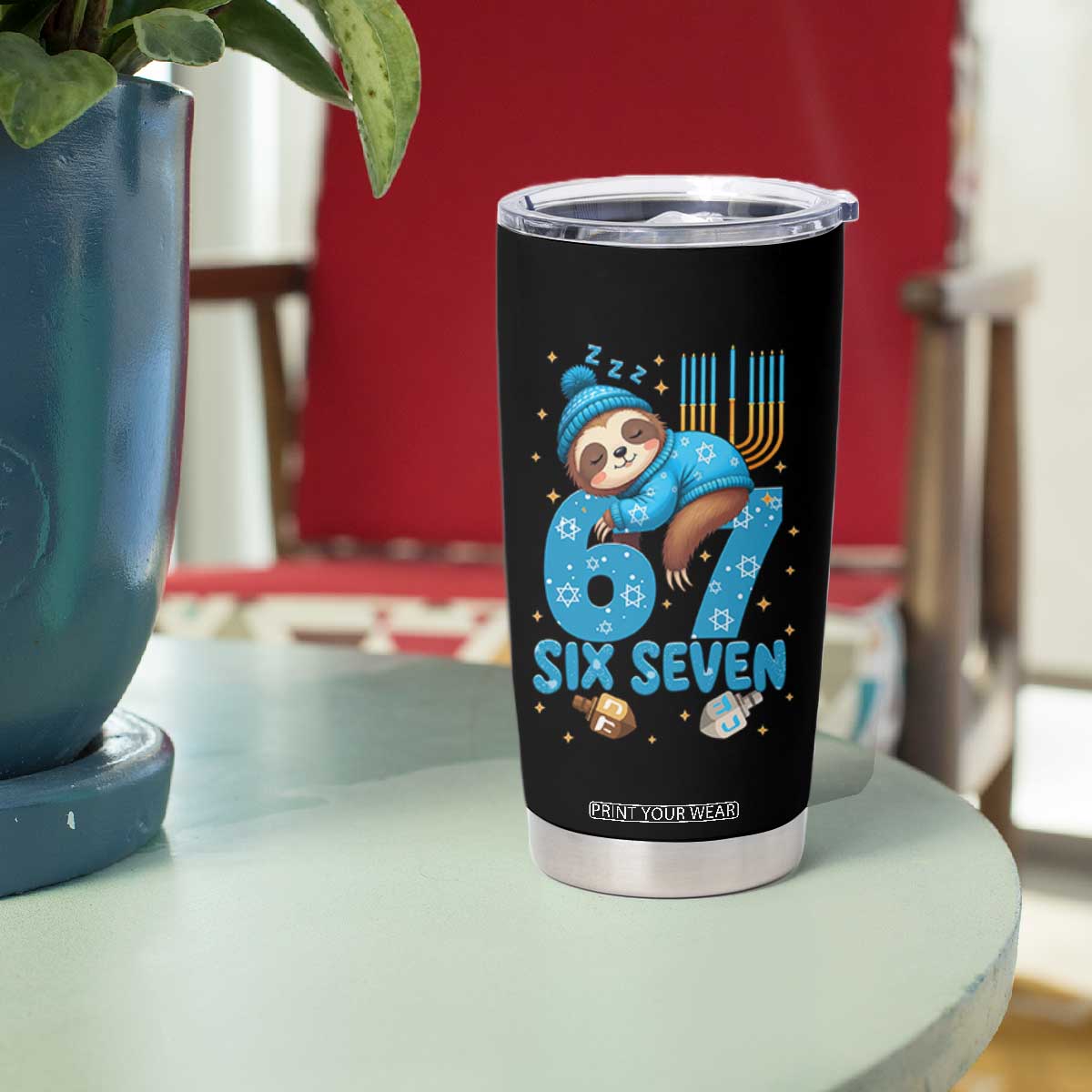 67 Six Seven Meme Tumbler Cup Funny Hanukkah Sloth TS14 Print Your Wear
