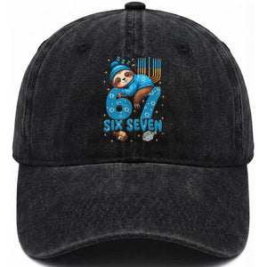 67 Six Seven Meme Washed Cotton Baseball Cap Funny Hanukkah Sloth TS14 Washed Cap Universal Fit Black Print Your Wear