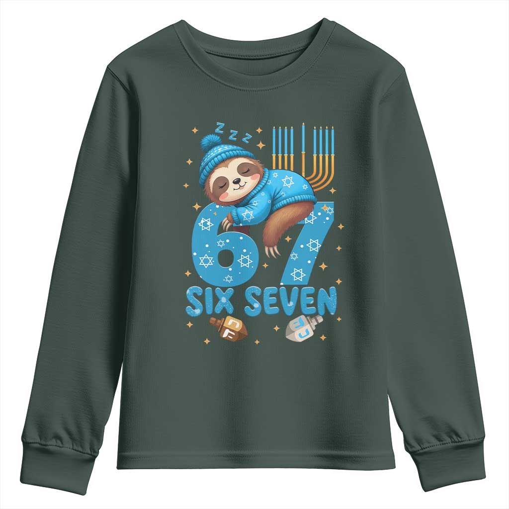67 Six Seven Meme Youth Sweatshirt Funny Hanukkah Sloth TS14 Dark Forest Green Print Your Wear