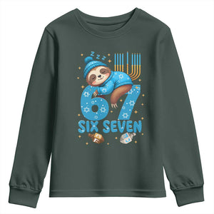 67 Six Seven Meme Youth Sweatshirt Funny Hanukkah Sloth TS14 Dark Forest Green Print Your Wear