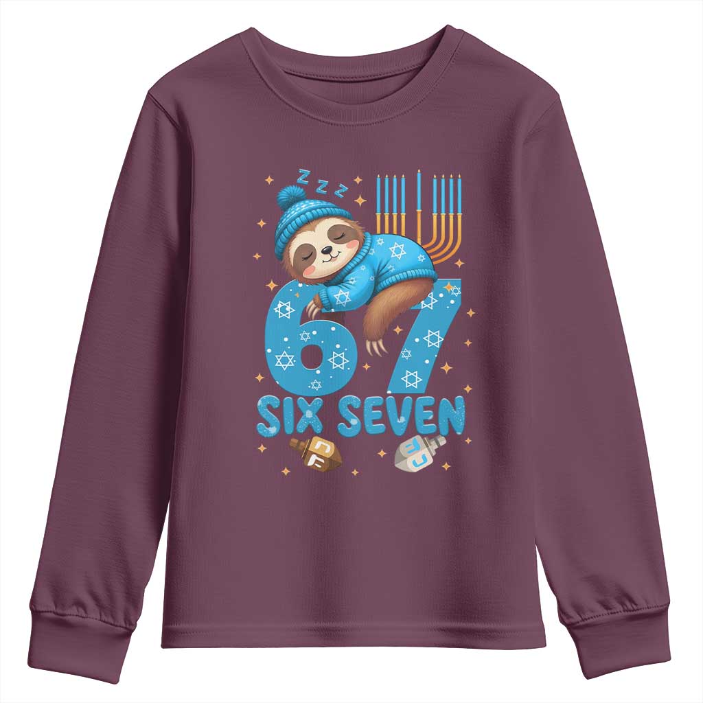 67 Six Seven Meme Youth Sweatshirt Funny Hanukkah Sloth TS14 Maroon Print Your Wear