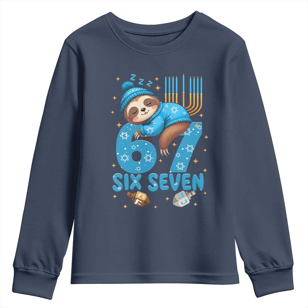 67 Six Seven Meme Youth Sweatshirt Funny Hanukkah Sloth TS14 Navy Print Your Wear