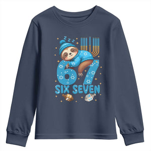 67 Six Seven Meme Youth Sweatshirt Funny Hanukkah Sloth TS14 Navy Print Your Wear