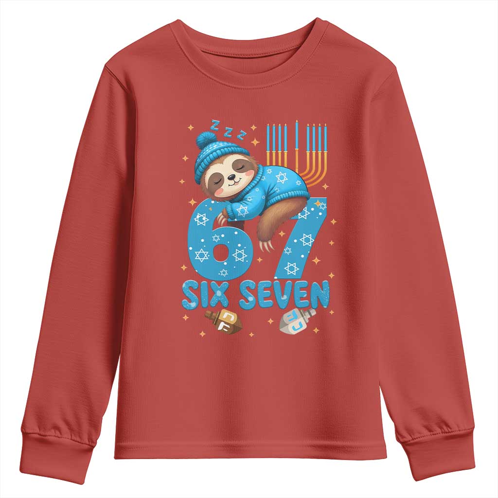 67 Six Seven Meme Youth Sweatshirt Funny Hanukkah Sloth TS14 Red Print Your Wear