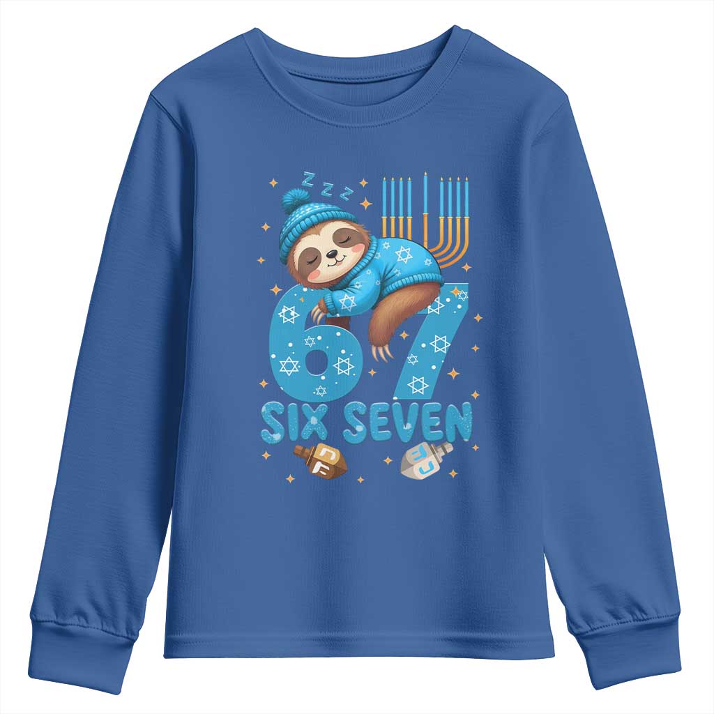 67 Six Seven Meme Youth Sweatshirt Funny Hanukkah Sloth TS14 Royal Blue Print Your Wear