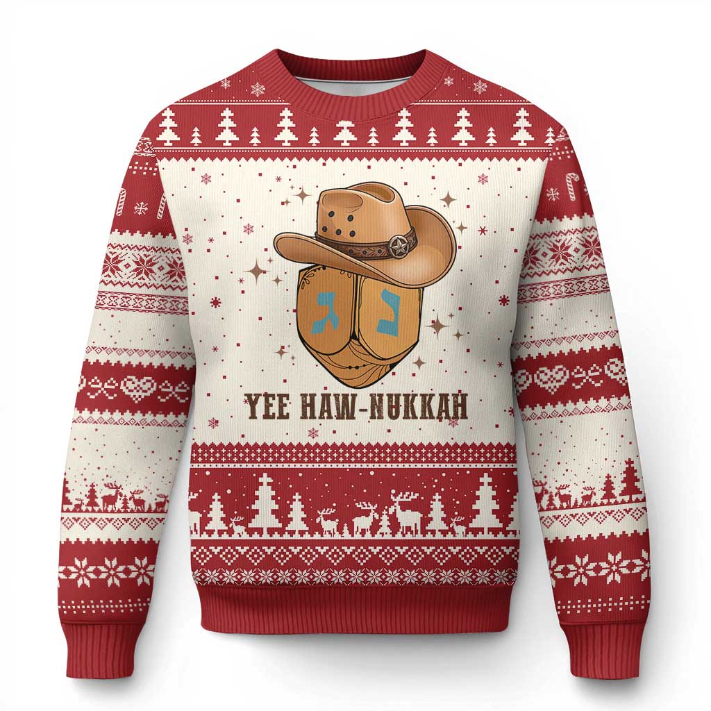 Yee Haw Nukkah Ugly Christmas Sweater Funny Cowboy Hanukkah TS14 Beige Red Print Your Wear