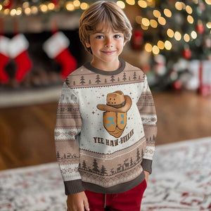 Yee Haw Nukkah Ugly Christmas Sweater Funny Cowboy Hanukkah TS14 Mocha Mousse Print Your Wear