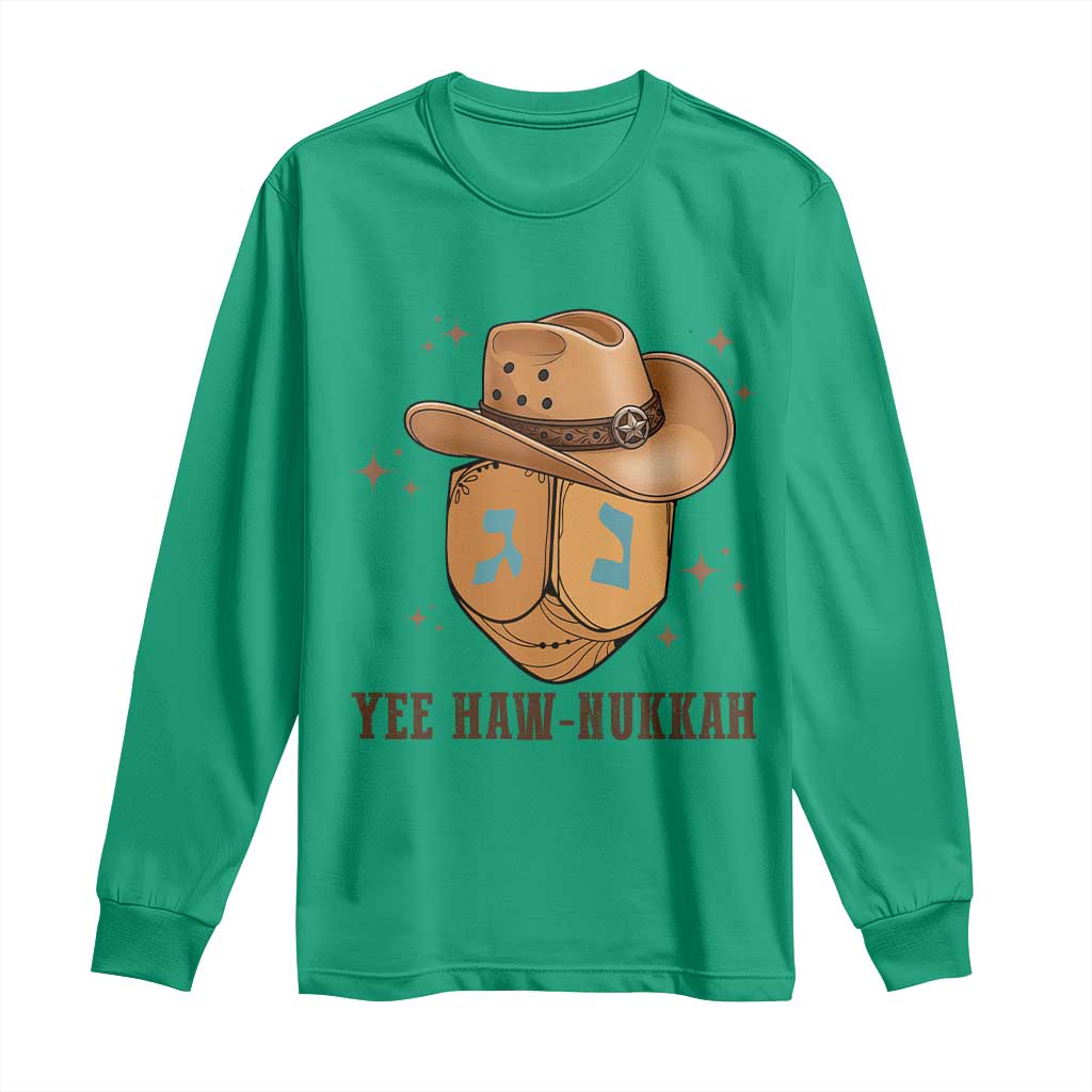 Yee Haw Nukkah Long Sleeve Shirt Funny Cowboy Hanukkah TS14 Irish Green Print Your Wear