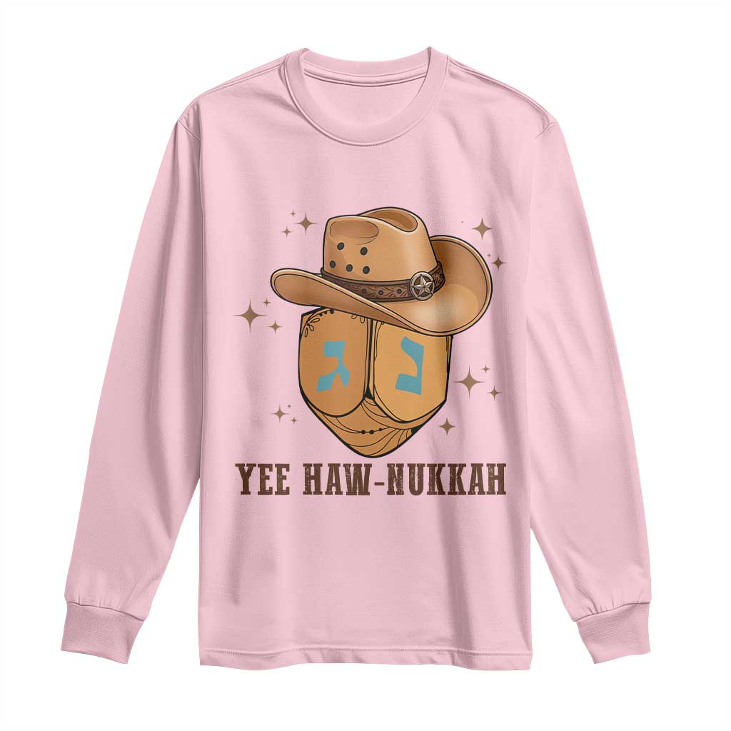 Yee Haw Nukkah Long Sleeve Shirt Funny Cowboy Hanukkah TS14 Light Pink Print Your Wear
