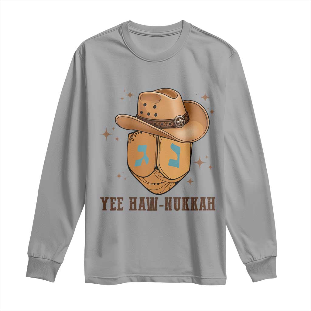 Yee Haw Nukkah Long Sleeve Shirt Funny Cowboy Hanukkah TS14 Sport Gray Print Your Wear