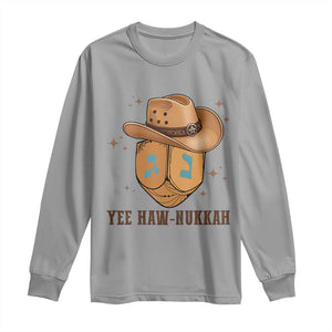 Yee Haw Nukkah Long Sleeve Shirt Funny Cowboy Hanukkah TS14 Sport Gray Print Your Wear