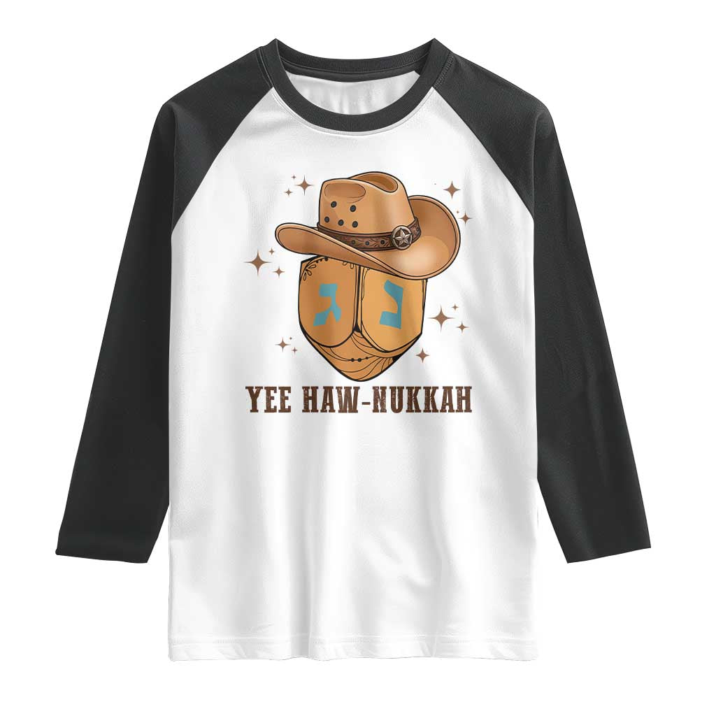 Yee Haw Nukkah Raglan Shirt Funny Cowboy Hanukkah TS14 White Black Print Your Wear