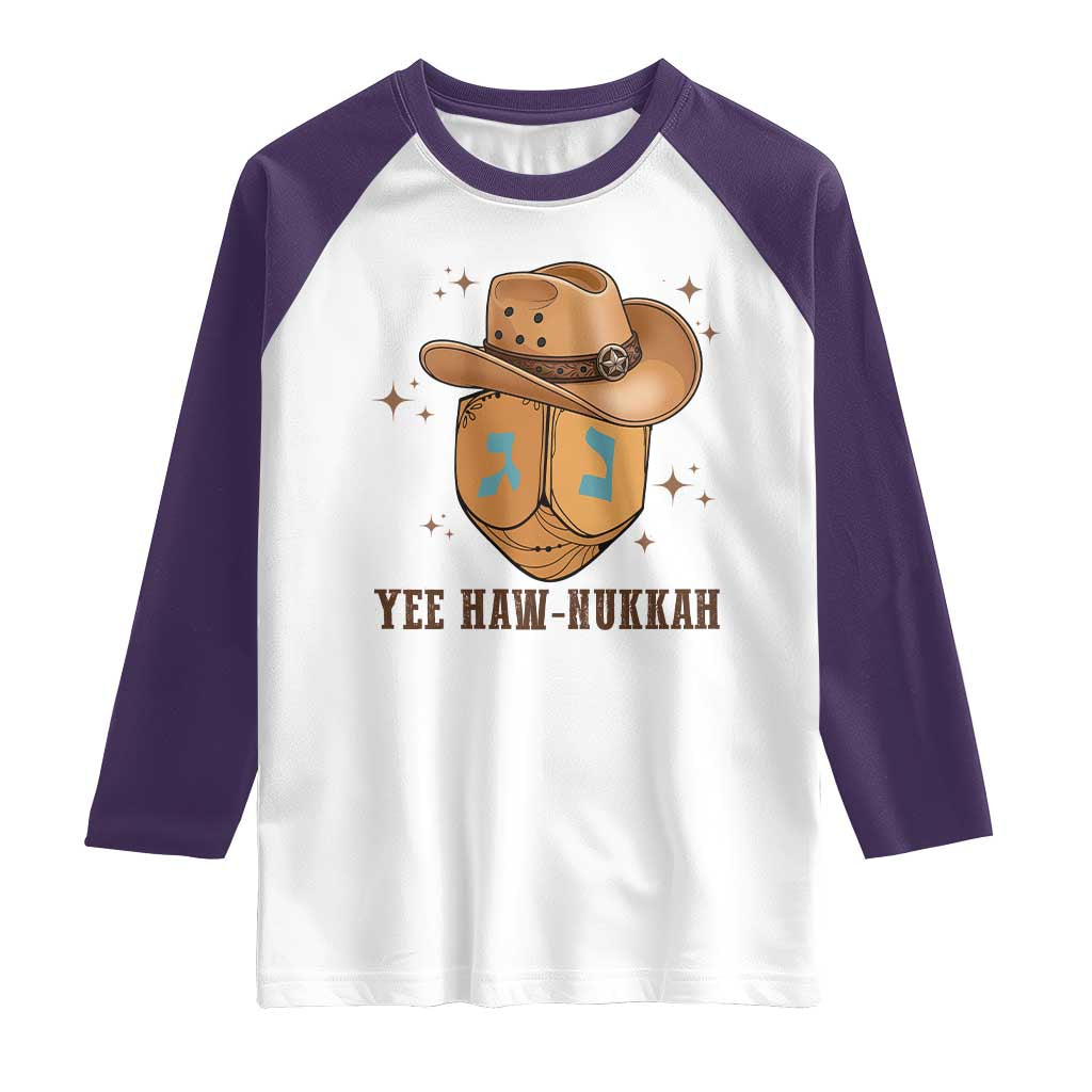 Yee Haw Nukkah Raglan Shirt Funny Cowboy Hanukkah TS14 White Purple Print Your Wear