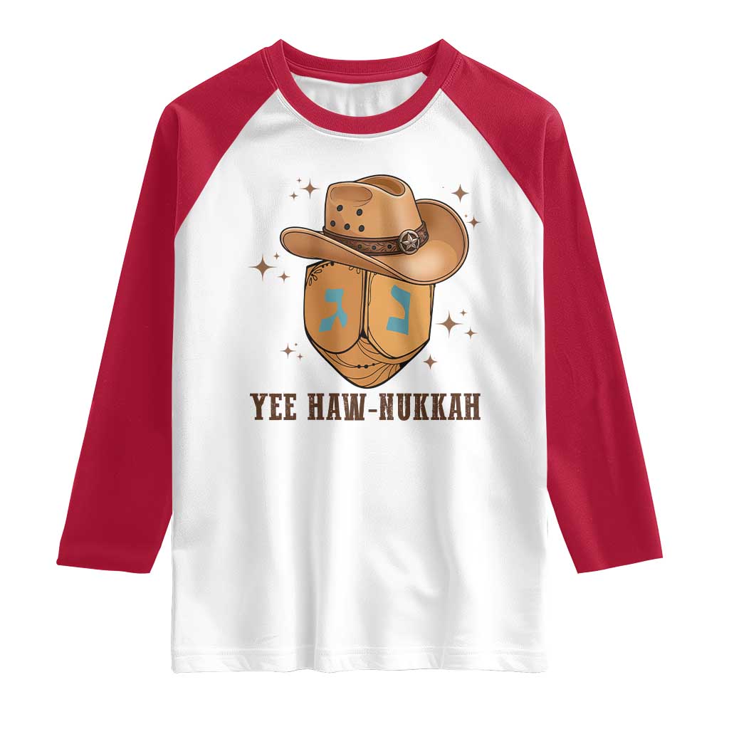 Yee Haw Nukkah Raglan Shirt Funny Cowboy Hanukkah TS14 White Red Print Your Wear