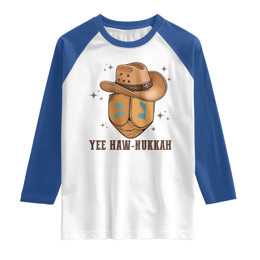 Yee Haw Nukkah Raglan Shirt Funny Cowboy Hanukkah TS14 White Royal Print Your Wear