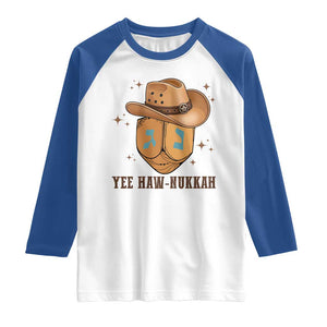 Yee Haw Nukkah Raglan Shirt Funny Cowboy Hanukkah TS14 White Royal Print Your Wear