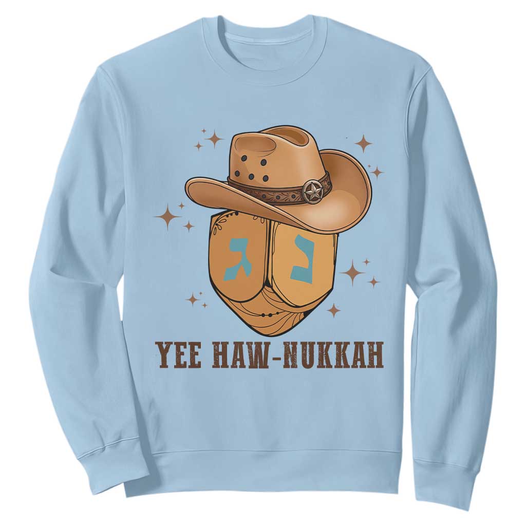 Yee Haw Nukkah Sweatshirt Funny Cowboy Hanukkah TS14 Light Blue Print Your Wear