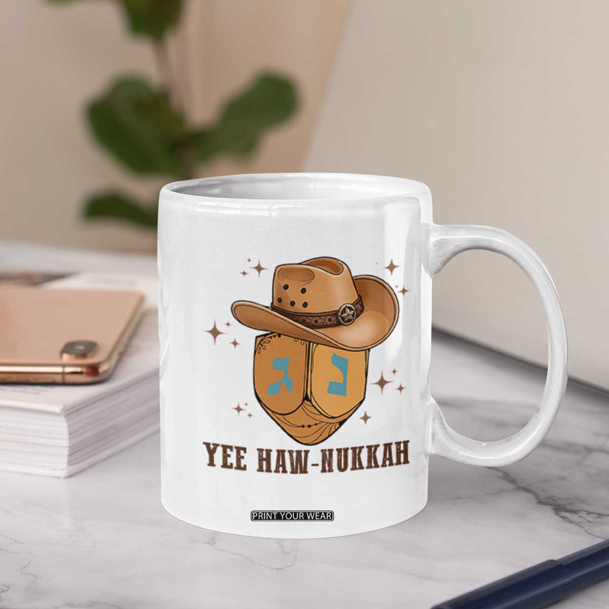 Yee Haw Nukkah Coffee Mug Funny Cowboy Hanukkah TS14 Print Your Wear
