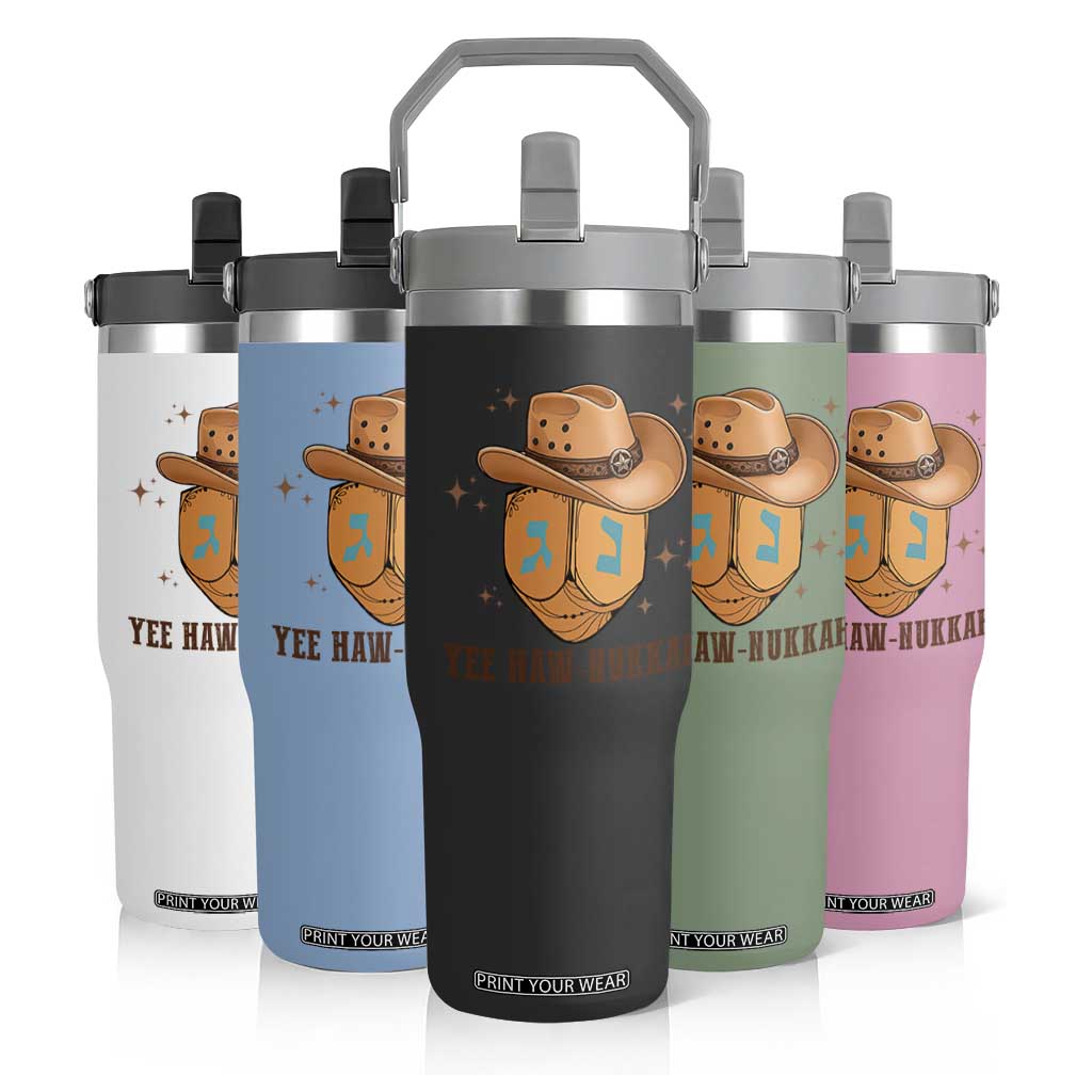 Yee Haw Nukkah Flip Straw Tumbler Funny Cowboy Hanukkah TS14 Print Your Wear