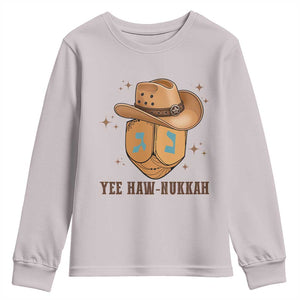 Yee Haw Nukkah Youth Sweatshirt Funny Cowboy Hanukkah TS14 Ice Gray Print Your Wear
