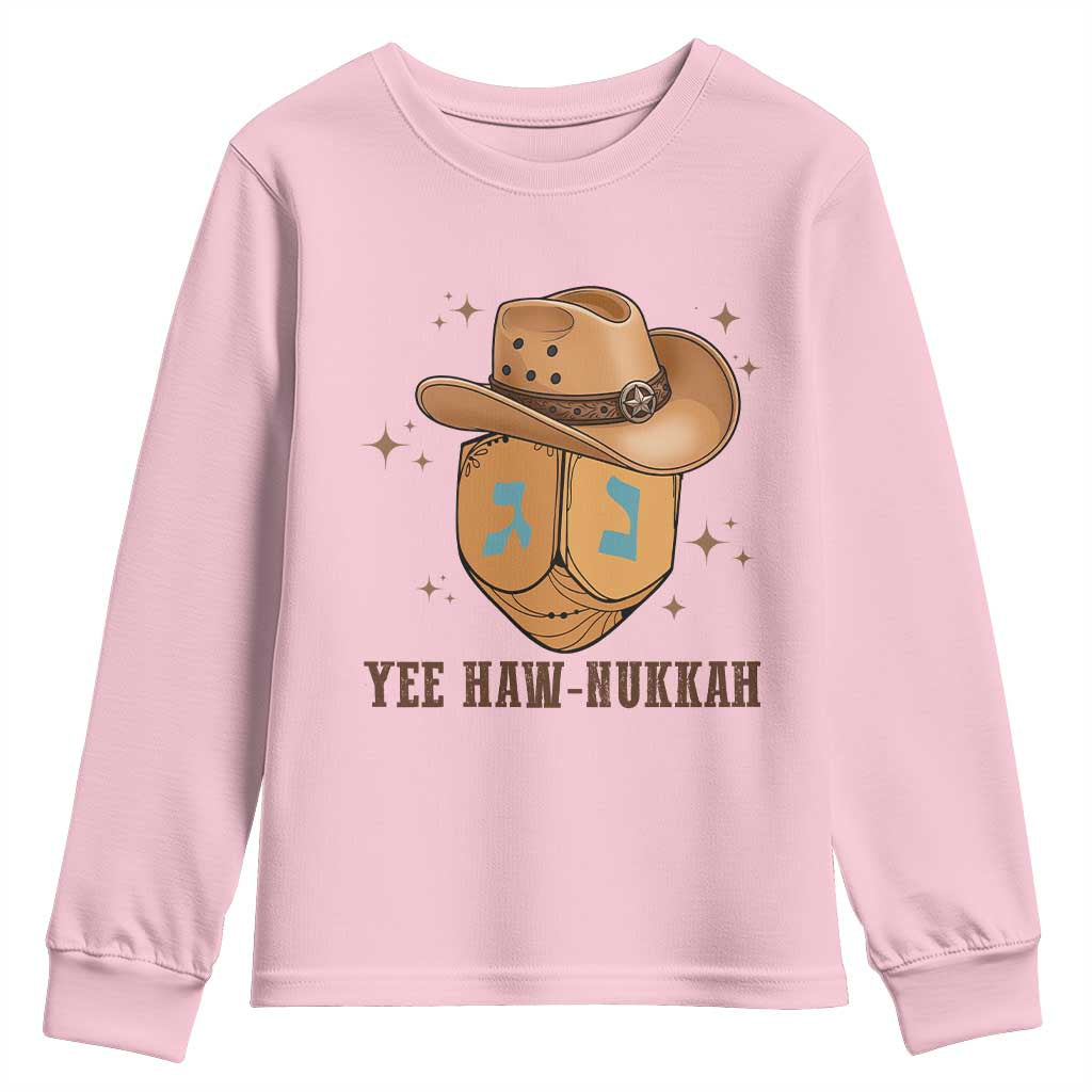 Yee Haw Nukkah Youth Sweatshirt Funny Cowboy Hanukkah TS14 Light Pink Print Your Wear
