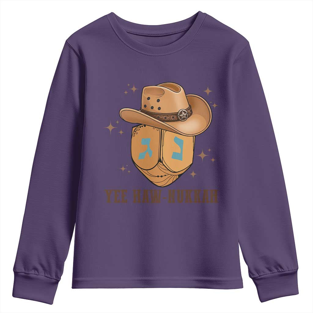 Yee Haw Nukkah Youth Sweatshirt Funny Cowboy Hanukkah TS14 Purple Print Your Wear