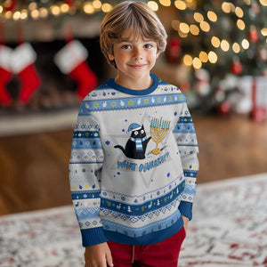 Funny Black Cat Hanukkah Chanukah Hanukkah Ugly Sweater TS14 Gray Blue Print Your Wear