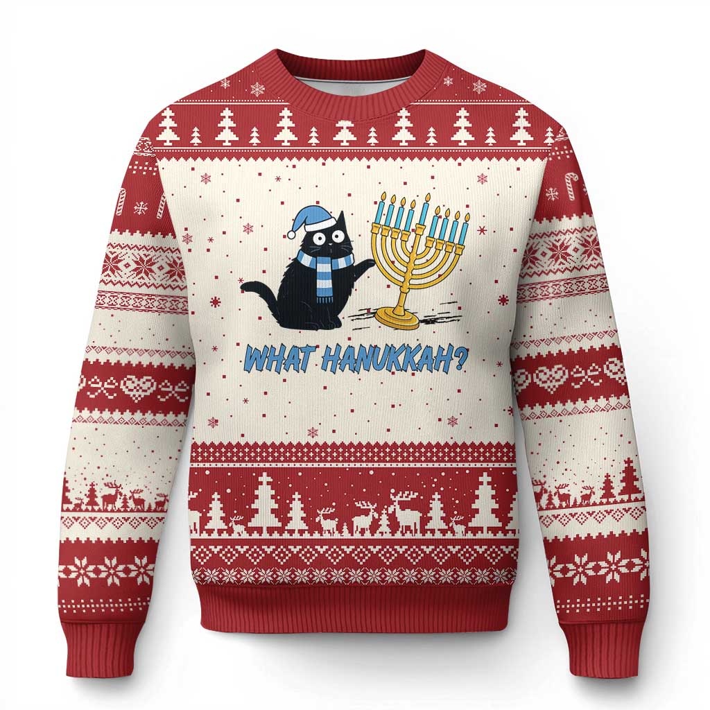 Funny Black Cat Hanukkah Chanukah Ugly Christmas Sweater TS14 Beige Red Print Your Wear