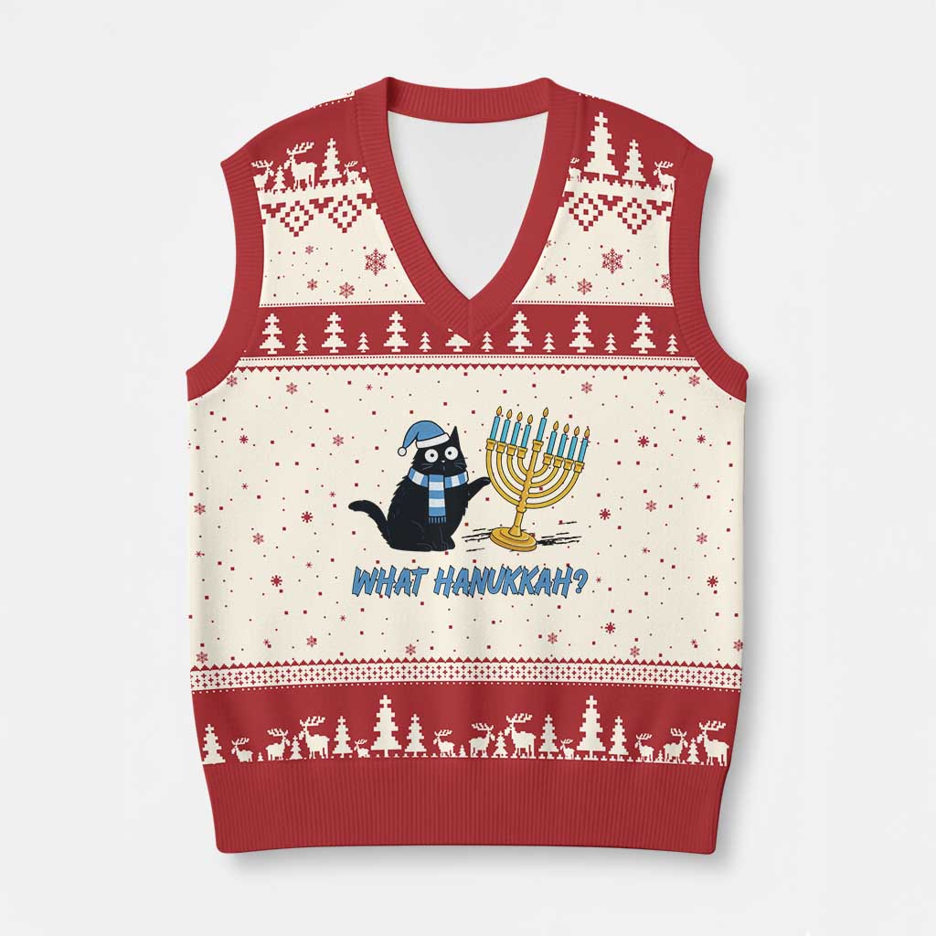 Funny Black Cat Hanukkah Chanukah V-Neck Knit Sweater Vest TS14 Beige Red Print Your Wear
