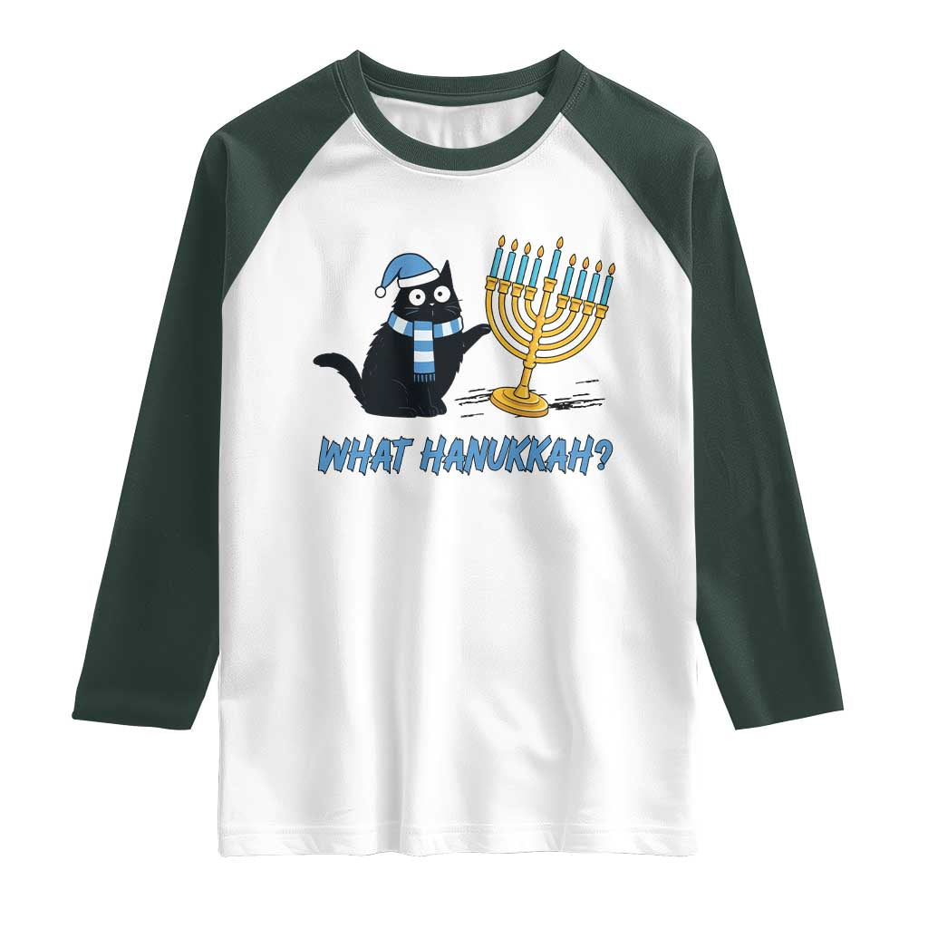 Funny Black Cat Hanukkah Chanukah Raglan Shirt TS14 White Dark Forest Green Print Your Wear