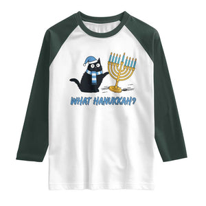 Funny Black Cat Hanukkah Chanukah Raglan Shirt TS14 White Dark Forest Green Print Your Wear