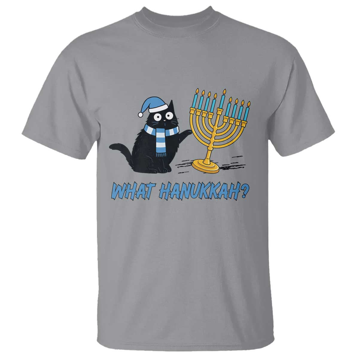 Funny Black Cat Hanukkah Chanukah T Shirt TS14 Sport Gray Print Your Wear