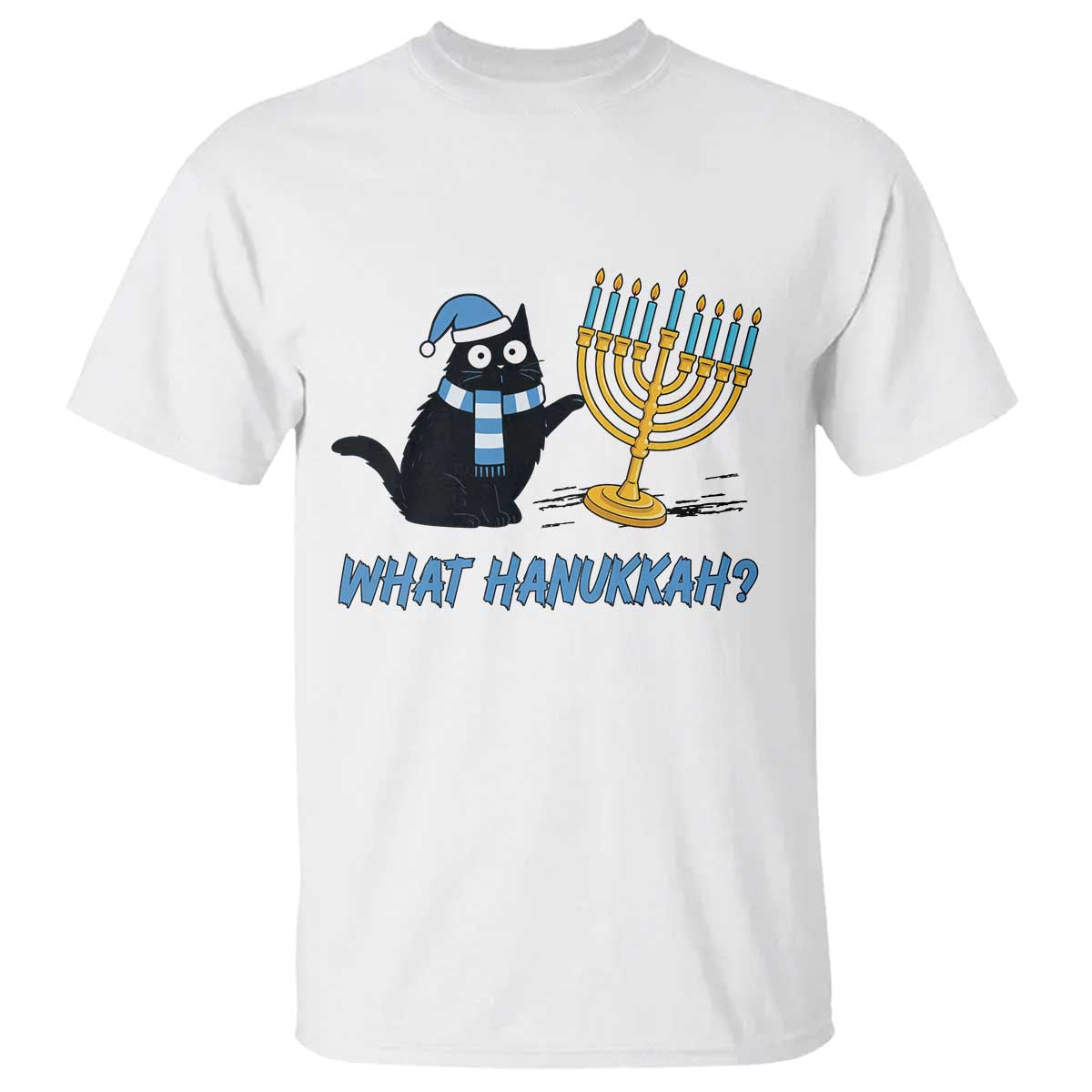 Funny Black Cat Hanukkah Chanukah T Shirt TS14 White Print Your Wear