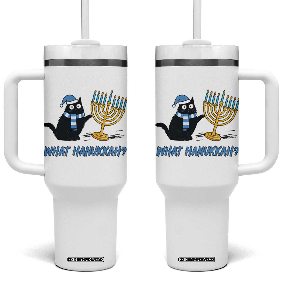 Funny Black Cat Hanukkah Chanukah Tumbler With Handle TS14 One Size: 40 oz White Print Your Wear