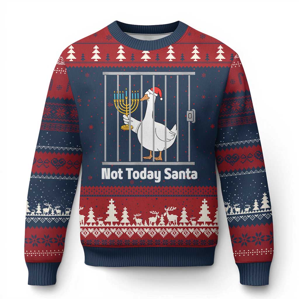 Funny Goose Hanukkah Chanukah Ugly Christmas Sweater Not Today Santa TS14 Navy Red Print Your Wear