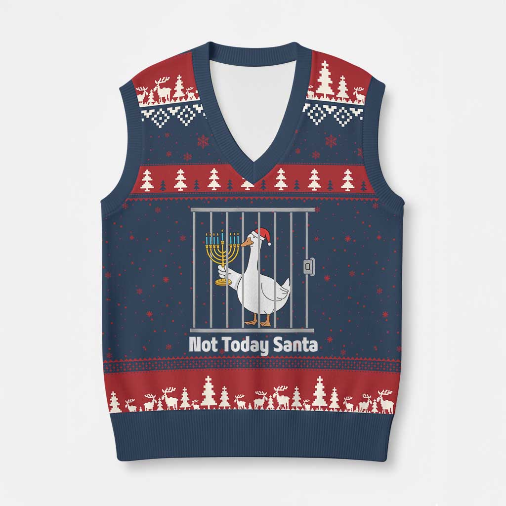 Funny Goose Hanukkah Chanukah V-Neck Knit Sweater Vest Not Today Santa TS14 Navy Red Print Your Wear