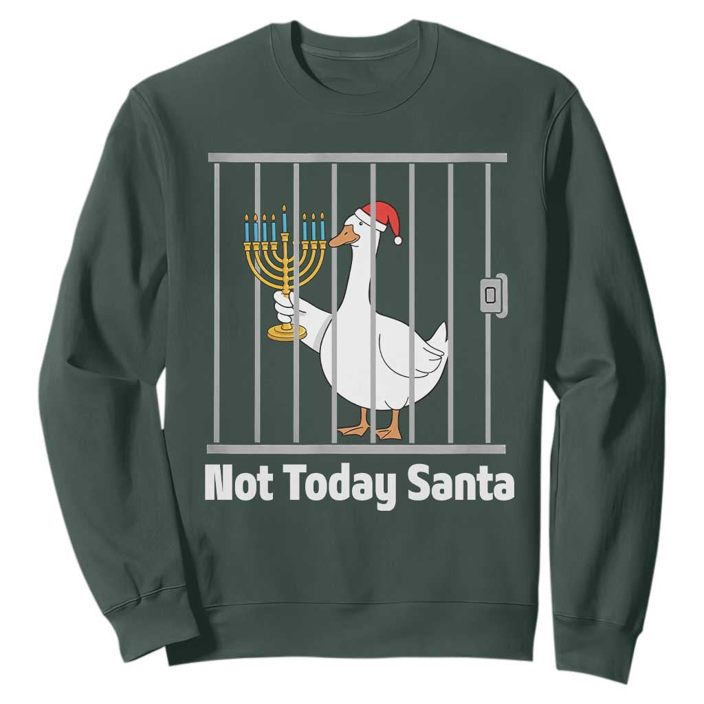 Funny Goose Hanukkah Chanukah Sweatshirt Not Today Santa TS14 Dark Forest Green Print Your Wear