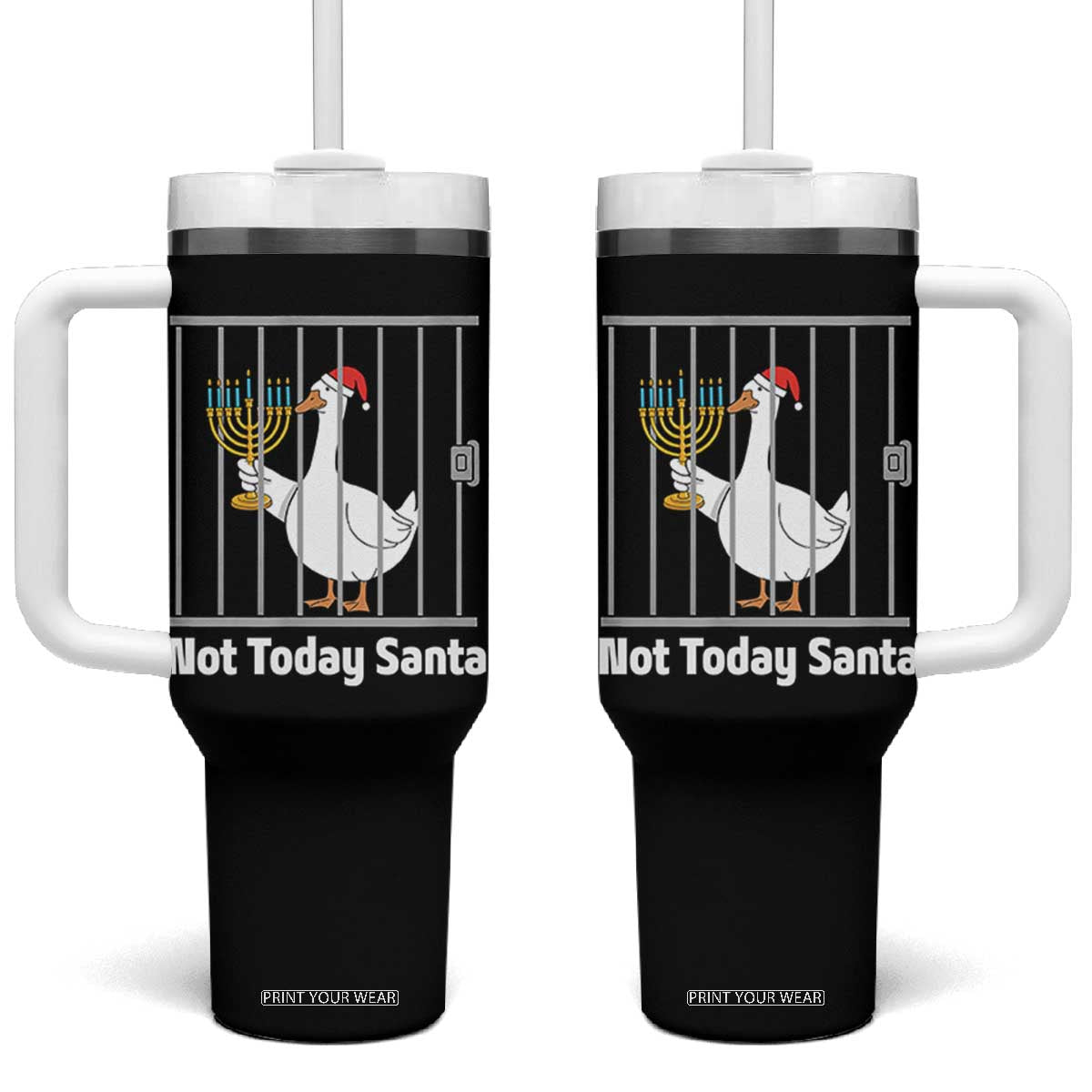 Funny Goose Hanukkah Chanukah Tumbler With Handle Not Today Santa TS14 One Size: 40 oz Black Print Your Wear