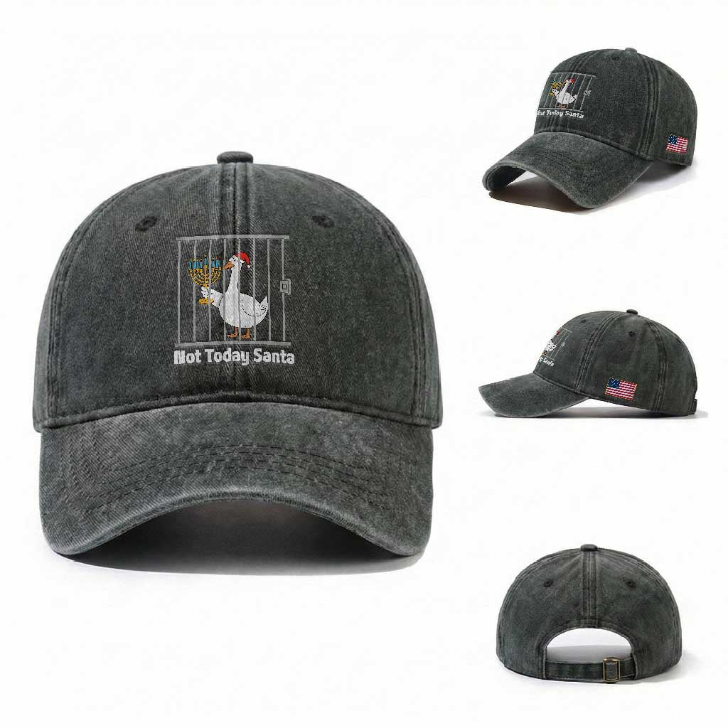 Funny Goose Hanukkah Chanukah Washed Cotton Baseball Cap Not Today Santa TS14 Washed Cap Universal Fit Dark Green Print Your Wear