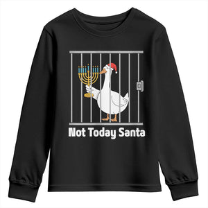 Funny Goose Hanukkah Chanukah Youth Sweatshirt Not Today Santa TS14 Black Print Your Wear