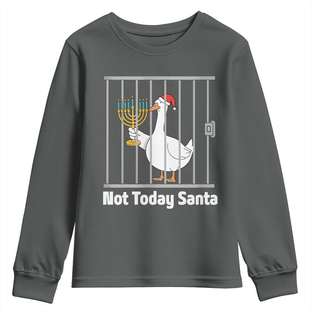 Funny Goose Hanukkah Chanukah Youth Sweatshirt Not Today Santa TS14 Dark Heather Print Your Wear
