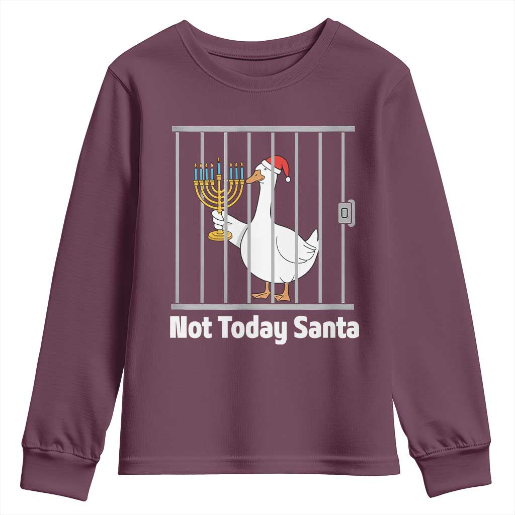 Funny Goose Hanukkah Chanukah Youth Sweatshirt Not Today Santa TS14 Maroon Print Your Wear
