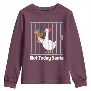 Funny Goose Hanukkah Chanukah Youth Sweatshirt Not Today Santa TS14 Maroon Print Your Wear