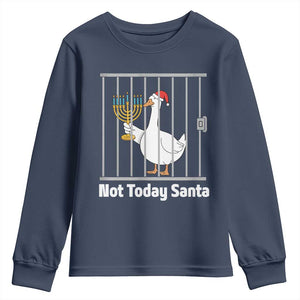 Funny Goose Hanukkah Chanukah Youth Sweatshirt Not Today Santa TS14 Navy Print Your Wear