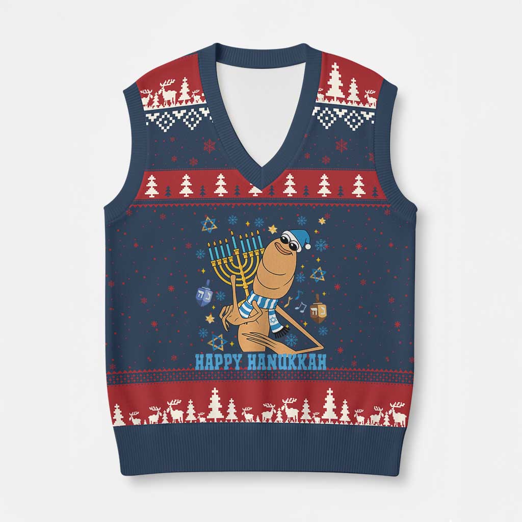 Funny Marcus The Worm Hanukkah Meme V-Neck Knit Sweater Vest TS14 Navy Red Print Your Wear