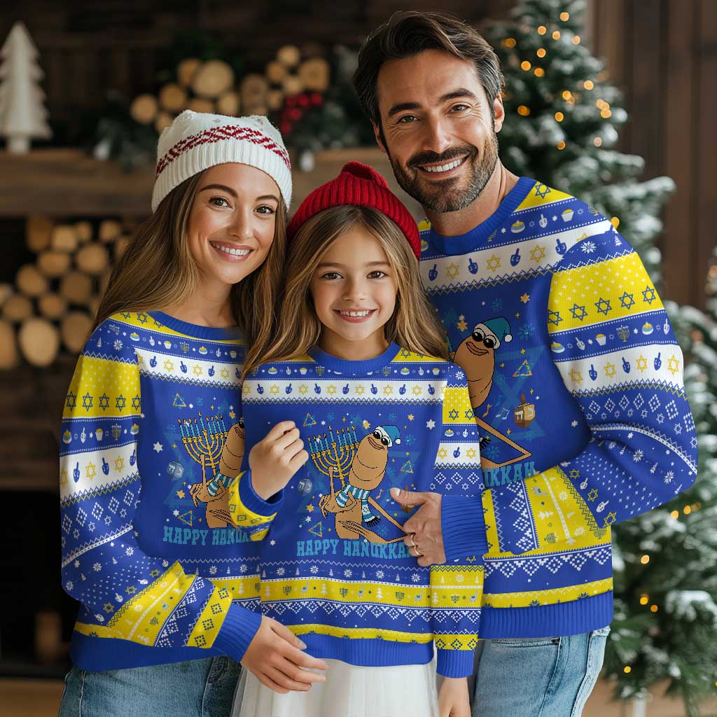 Funny Marcus The Worm Chanukkah Meme Hanukkah Ugly Sweater TS14 Royal Blue Gold Print Your Wear