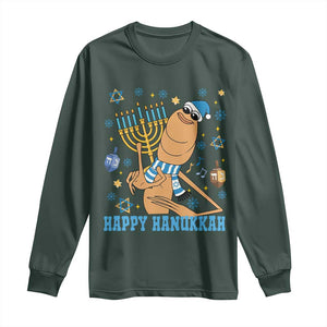 Funny Marcus The Worm Hanukkah Meme Long Sleeve Shirt TS14 Dark Forest Green Print Your Wear